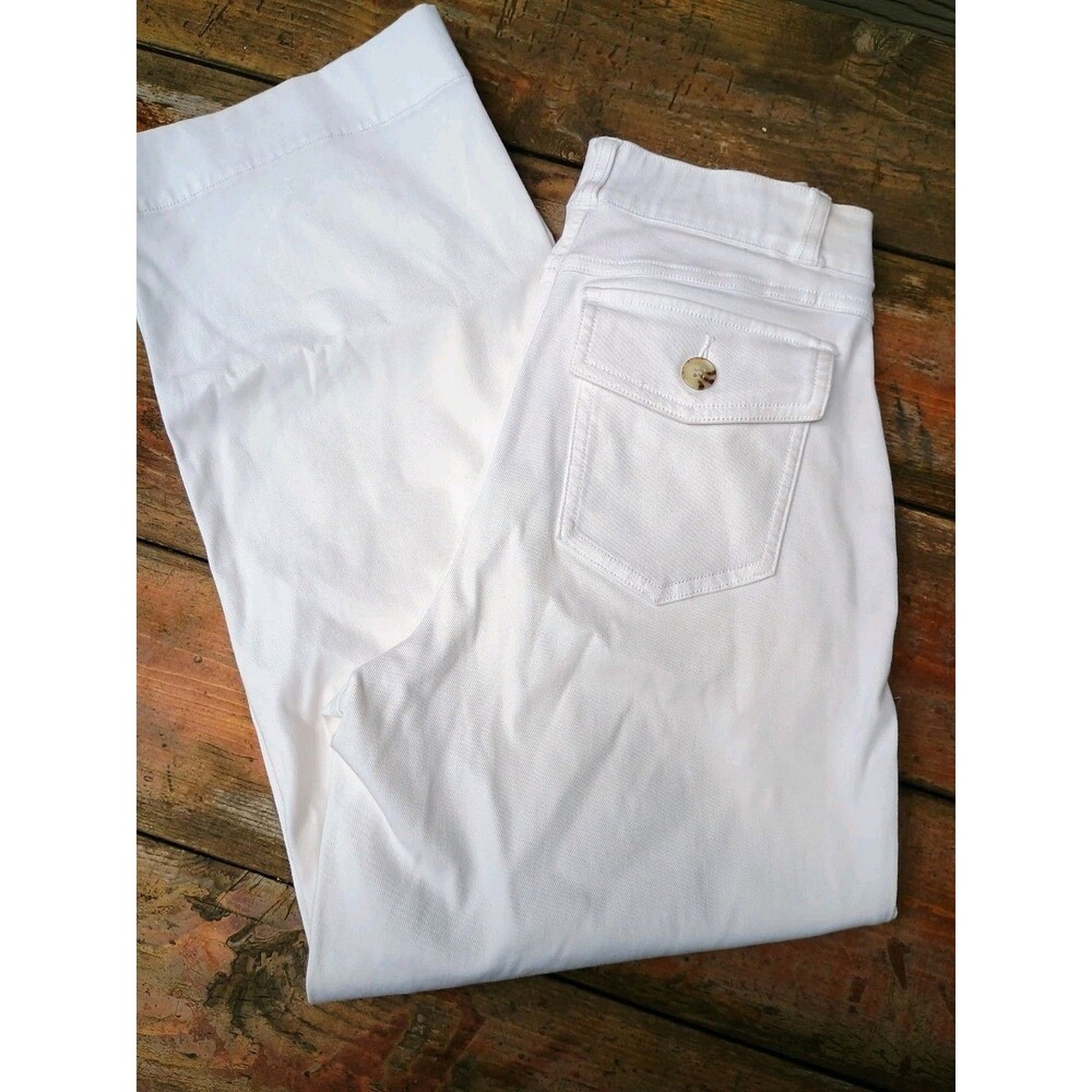 Spanx on-the-go Wide Leg Cropped High Waisted Pull-on Pants White S Stretch